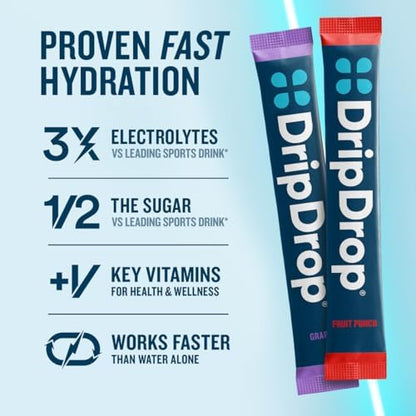 DripDrop Hydration Variety Pack Bundle Electrolyte Packets, 48 Count | Piña Colada, Mango, Açaí, Passion Fruit, Watermelon, Berry, Lemon, Orange, Fruit Punch, Grape, Strawberry Lemonade, Cherry