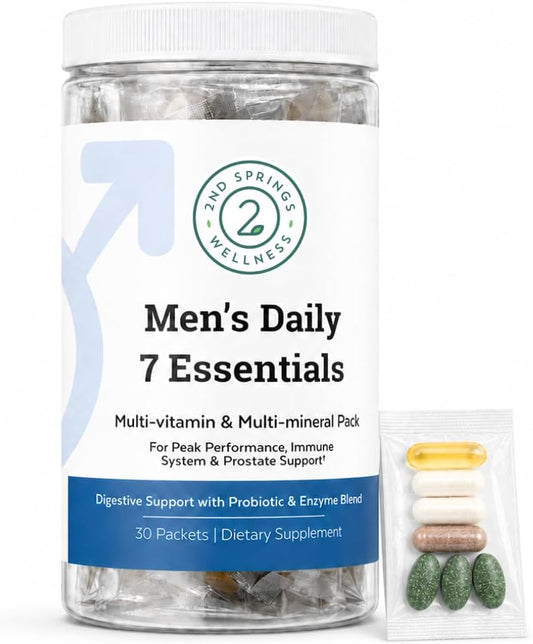 Daily 7 Essentials Men's Vitamin Pack - 30 Packets | Adult Multivitamin & Multimineral Supplement Pack - 30 Packets
