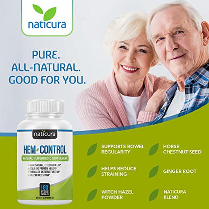 Naticura Hem-Control Natural Hemorrhoid Supplement - Vegan Herbal Supp