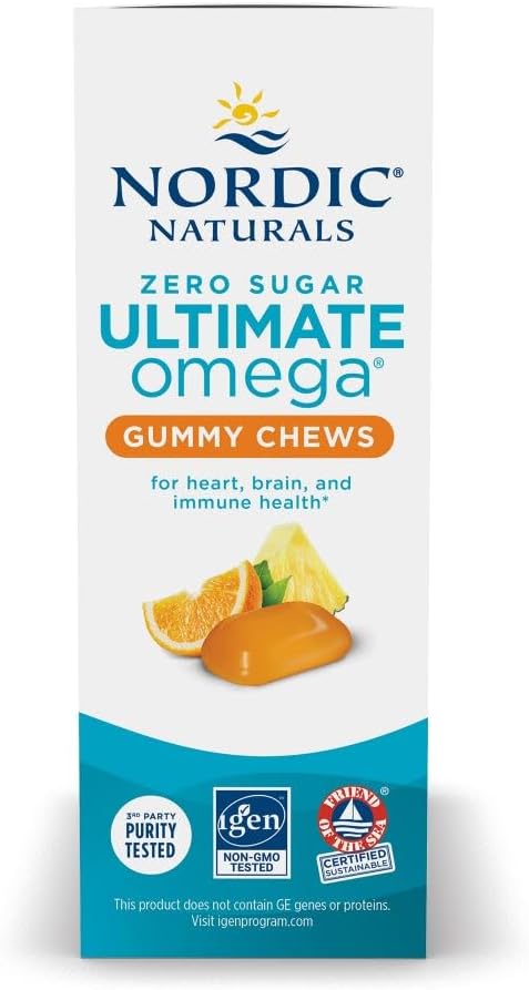 Nordic Naturals Omega 3 Gummies - Ultimate Omega - 54 Count - Tropical | Tropical Fruit gummies. Zero sugar. High-potency omega-3 (Ultimate Omega formula). Heart & brain support. Non-GMO. 54 count.