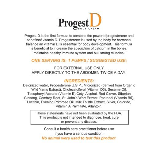 Progest D Progesterone Body Cream Net Wt. 4oz / 85.5g - Transdermal use only, Progesterone