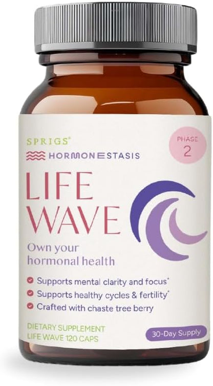 SPRIGS Life Wave Phase 2 Hormonal Support Supplement for Women, Herbal Wellness Formula with Wheat Germ Oil Softgels, Supports Hormone Balance, Menstrual Cycle Wellness & Daily Vitality, 180 Count