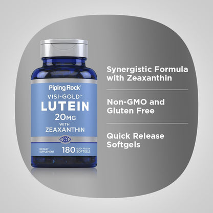 Piping Rock Lutein and Zeaxanthin Supplement | 20mg | 180 Softgels | from Marigold Extract | Non-GMO, Gluten Free