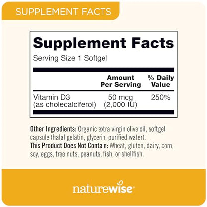 NatureWise Vitamin D3 2000iu (50 mcg) Healthy Muscle Function, and Immune Support