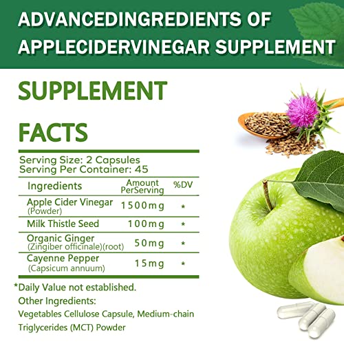 Sugar Free Apple Cider Vinegar Capsules with The Mother, New Formula with Milk Thistle