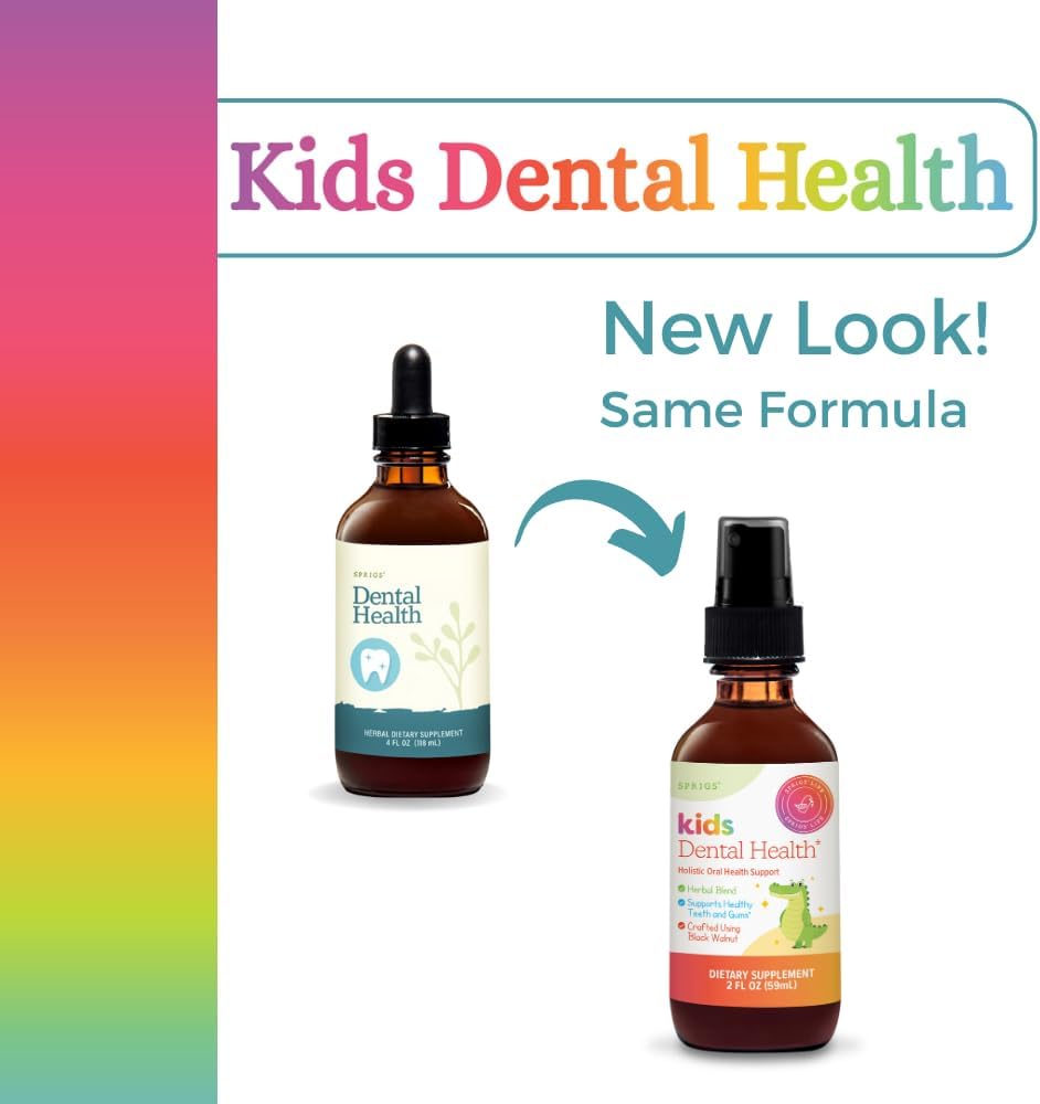 SPRIGS Kids Dental Health Herbal Rinse, 2 Oz | Fluoride Free Formula for Children's Oral Hygiene | Sweet Taste with Black Walnut & White Oak for Strong Teeth & Gums & a Clean, Healthy Smile