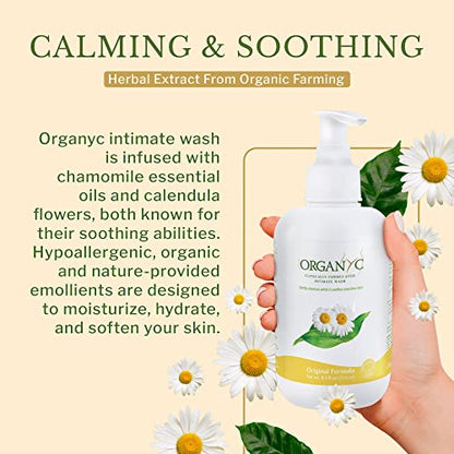 Organyc Feminine Intimate Wash for Sensitive Skin with Chamomile, Free from Chlorine, Parabens