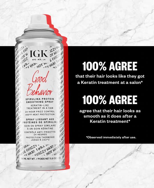 IGK GOOD BEHAVIOR Spirulina Protein Smoothing Spray | Keratin Like Treatment + Frizz