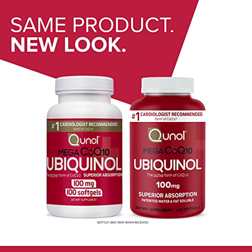 Qunol Mega Ubiquinol 100mg CoQ10, Superior Absorption, Patented Water and Fat Soluble
