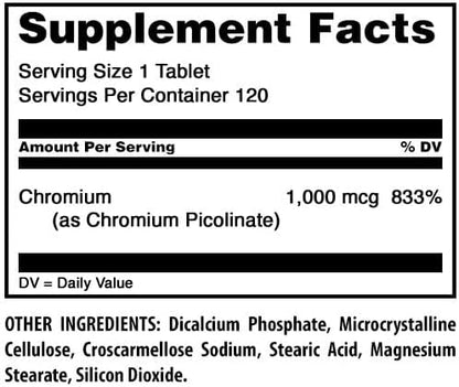 Amazing Formulas Chromium Picolinate 1000 Mcg | Tablets Supplement | Non-GMO | Gluten-Free | Made in USA (120 Count, 1 Pack)