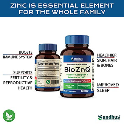 Sandhu's BioZnq 900mg Vegetarian Capsules Zinc Supplement with Quercetin