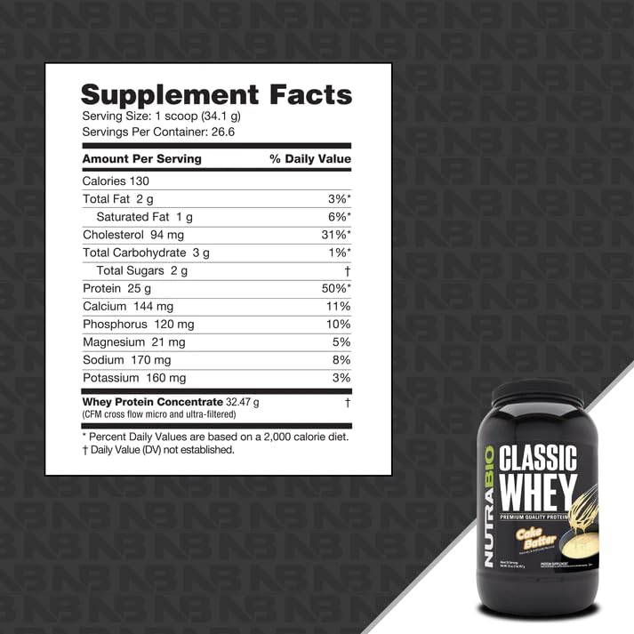 NutraBio Classic Whey Protein Powder- 25G Protein Per Scoop - Full-Spectrum Amino