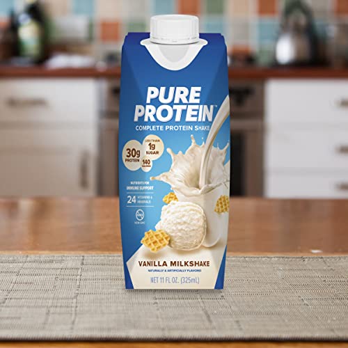 Pure Protein Vanilla Protein Shake, 30g Complete Protein, Vitamins A, C, D, and E plus