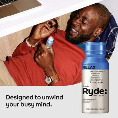 RYDE Bundle, Relax + Focus Shots, L-Theanine, Ginseng, Chamomile and Caffeine, Zero Calories, Zero Sugar, Pack of 16