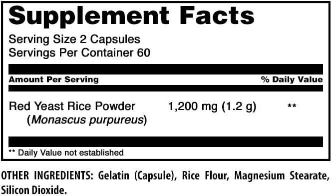 Amazing Formulas Red Yeast Rice 1200mg Per Serving Capsules Supplement | Non-GMO | Gluten Free | Made in USA (1 Pack, 120 Count)