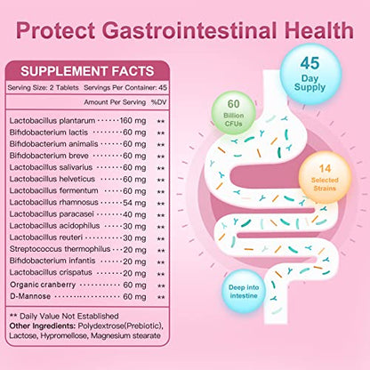 Probiotics-for-Women, Probiotics and Prebiotics, Cranberry and D-Mannose, 50-Billion