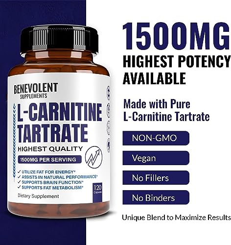 Premium L-Carnitine Tartrate Supplement - 1500mg - Utilize Fat for Energy with Tartrate