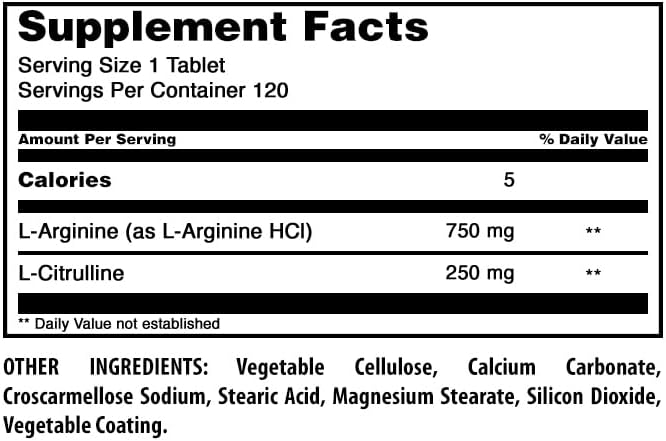 Amazing Formulas L-Arginine/L-Citrulline Complex 1000mg 120 Tablets Supplement| Non-GMO | Gluten Free | Made in USA
