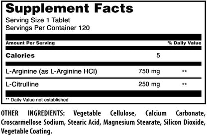 Amazing Formulas L-Arginine/L-Citrulline Complex 1000mg 120 Tablets Supplement| Non-GMO | Gluten Free | Made in USA