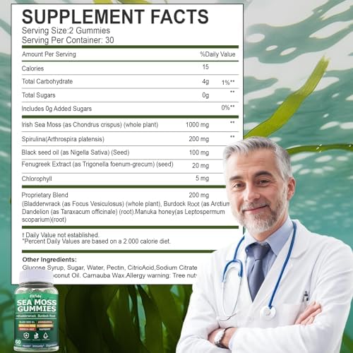 Creatine Monohydrate Gummies 5000mg + Irish Sea Moss 3000mg Gummies – Support for Muscles, Immune, Thyroid & Wellbeing – Vegan, Sugar Free, 2-Pack Supplement Bundle
