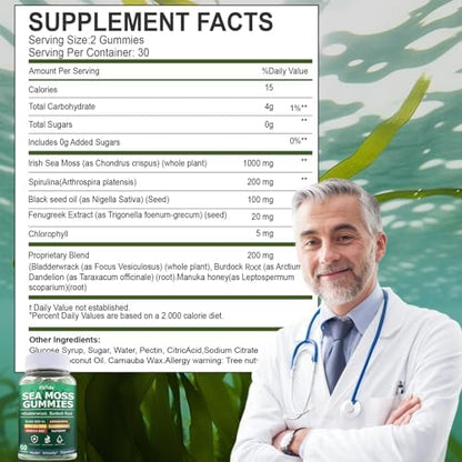 Creatine Monohydrate Gummies 5000mg + Irish Sea Moss 3000mg Gummies – Support for Muscles, Immune, Thyroid & Wellbeing – Vegan, Sugar Free, 2-Pack Supplement Bundle
