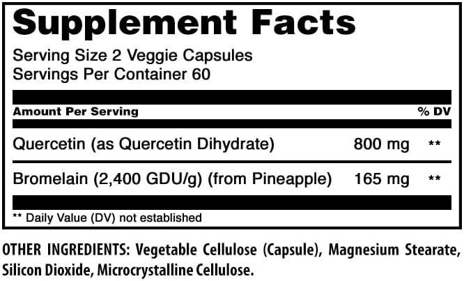 Amazing Formulas Quercetin 800mg with Bromelain 165mg, 120 Veggie Capsules Supplement | Non-GMO | Gluten Free | Made in USA