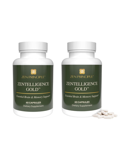 Zen Principle Zentelligence™ Gold Brain Supplement – Memory, Focus & Mental Clarity. Premium Cognitive Support for Adults 40+ with Magnesium, Vitamin D3, CoQ10, Vitamin B12 & L-Theanine. 60 Capsules