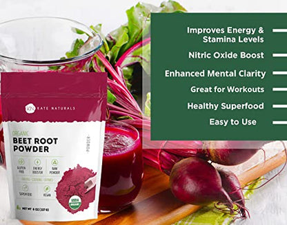 Kate Naturals Beet Root Powder for Baking & Smoothies (8oz) USDA Organic Beetroot Powder