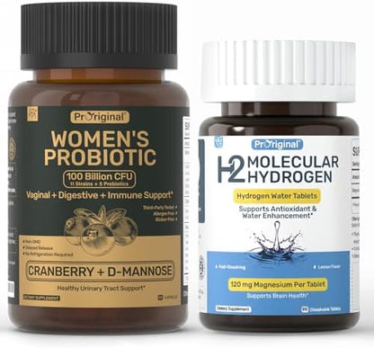12 PPM H2 Hydrogen Tablets & 11 Strain Probiotics 100 Billion CFU | Daily Supplement Routine | 2 Items