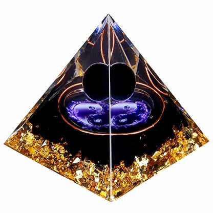 Yin Yang Healing Crystal Orgonite Pyramid - Tai Chi with Obsidian Ball - Taiji Reiki Chakra Meditation