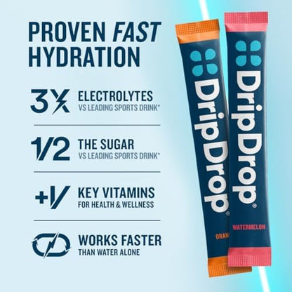 DripDrop Hydration Berry & Lemon Bundle, Electrolyte Packets, 64 Count | Lemon, Berry; 3X Electrolytes; Potassium, Magnesium, Zinc, Vitamin C; Single Serve; Portable; Daily Use, Workouts, Travel