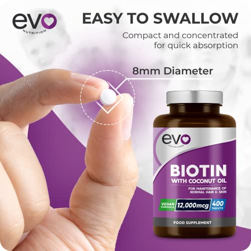 Biotin Hair Growth Supplement 12,000mcg with Coconut Oil | 400 High Strength Tablets