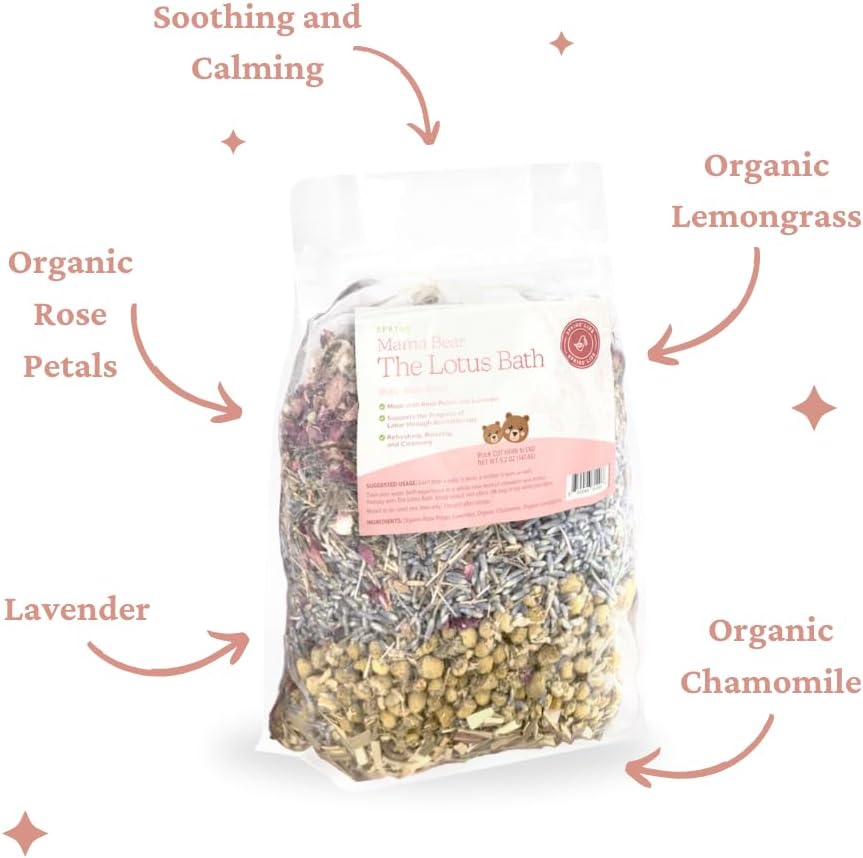SPRIGS The Lotus Bath, 5.2 Oz | Herbal Water Birth Blend | Bathtub Additive with Soothing Natural Ingredients - Organic Rose, Chamomile, Lemongrass & Lavender | Relaxing Labor & Delivery Aromatherapy