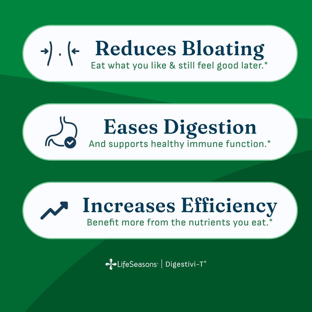 LifeSeasons Digestivi-T - Digestive Enzymes & 10 Billion CFU Probiotic Supplement - Supports Gut & Immune Health - Bloating & Digestion Relief for Women & Men - 90 Capsules