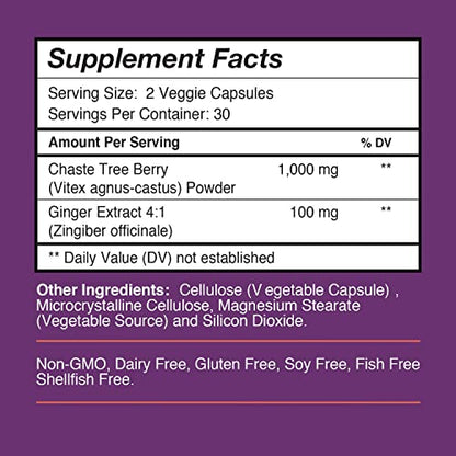 Vitex Chasteberry Supplement for Women - 100% All-Natural PMS & Menopause Support Supplement