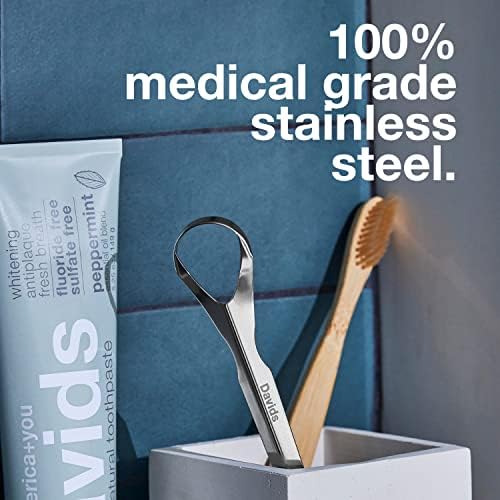 Davids Nano Hydroxi Toothpaste and Tongue Scraper Bundle, Remineralize Enamel, Sensitive Relief & Teeth Whitening - Antiplaque, Fluoride Free, SLS Free, Peppermint, 4oz, Made in USA