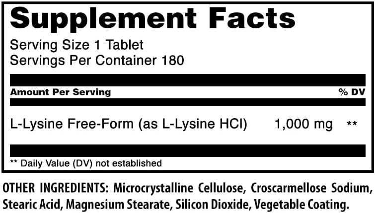 Amazing Formulas L-Lysine 1000 Mg Amino Acid Supplement | Tablets | Non-GM0 | Gluten-Free | Made in USA (1 Pack | 180 Count)