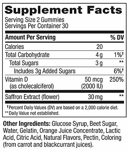 OLLY Hello Happy Gummy Worms, Mood Balance Support, Vitamin D, Saffron, Adult Chewa