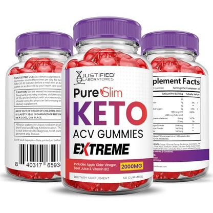 (3 Pack) Pure Slim Keto ACV Gummies Extreme 2000MG PureSlim Keto Gummies Advanced