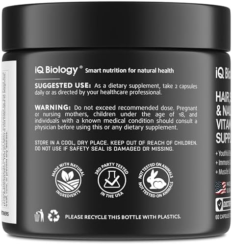 IQ BIOLOGY Biotin Bundle for Hair Growth with Collagen & Keratin for Hair Loss & Thinning Hair - Hair Skin and Nails Vitamins for Women & Men - Healthy Regrowth, Skin Glow & Nail Repair - 180 Caps