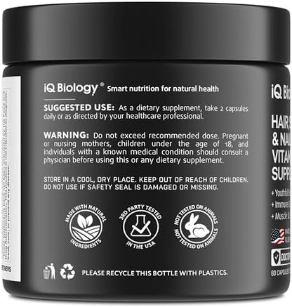 IQ BIOLOGY Biotin Bundle for Hair Growth with Collagen & Keratin for Hair Loss & Thinning Hair - Hair Skin and Nails Vitamins for Women & Men - Healthy Regrowth, Skin Glow & Nail Repair - 180 Caps
