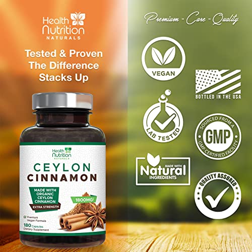 Pure Ceylon Cinnamon Capsules - Certified Organic Cinnamon Pills, Non-GMO, Dairy & Gluten