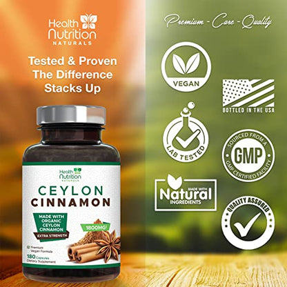 Pure Ceylon Cinnamon Capsules - Certified Organic Cinnamon Pills, Non-GMO, Dairy & Gluten