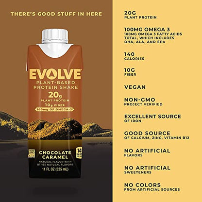 Evolve Plant Based Protein Shake, Chocolate Caramel, 20g Vegan Protein, Dairy Free