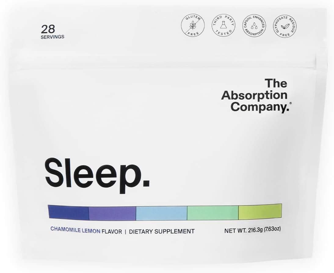 The Absorption Company Sleep Powder, Calming Drink with Liposomal Saffron, Magnesium & PharmaGABA Melatonin-Free, Chamomile Lemonade (28 Servings)