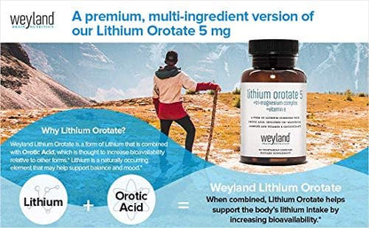 Lithium Orotate 5mg + Tri-Magnesium Threonate, Taurinate, Malate + Glycine + Vitamin E, 60 Vegetarian Capsules