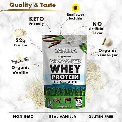 Opportuniteas Vanilla Whey Protein Powder - Grass Fed Whey Isolate + Real Sugar & Vanilla