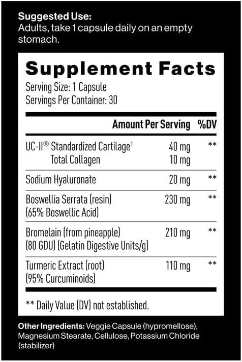 M Drive Men's Joint Support UC II Collagen Turmeric 30 Veg Capsules | Ease Discomfort Promote Flexibility Active Mobility Hyaluronic Acid Boswellia Bromelain Sport Legal Non GMO Gluten Free