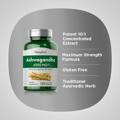 Piping Rock Ashwagandha Capsules | 120 Count | Herbal Supplement with Black Pepper Extract | for Women and Men | Non-GMO, Gluten Free