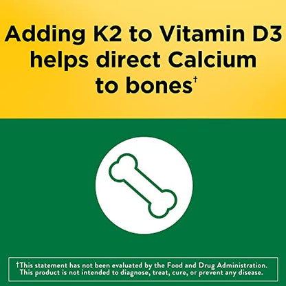 Nature Made Vitamin D3 K2, 5000 IU (125 mcg) Vitamin D, Dietary Supplement for Bone